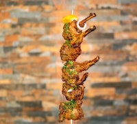 chicken skewers on a wooden skewer